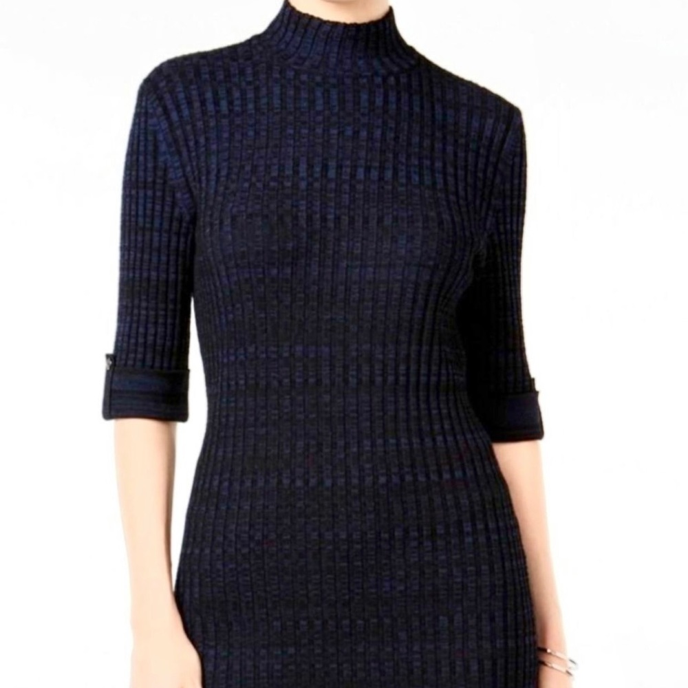 Style & Co Ribbed Marbled Sweater Mock Neck Pullover Blue Black Size M EUC